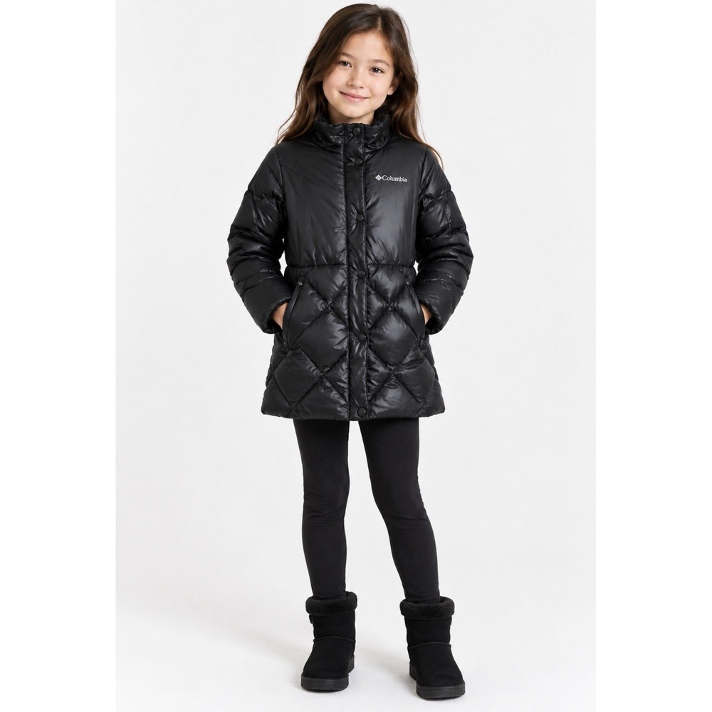 Columbia Omni Heat Quilted Puffer Down Parka Coat Black Girls SZ 10-12 Years